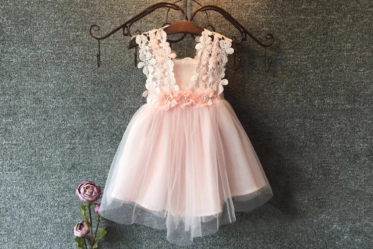 KMK - Princess Lace Tulle Flower Tutu Backless Dress