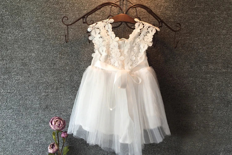 KMK - Princess Lace Tulle Flower Tutu Backless Dress