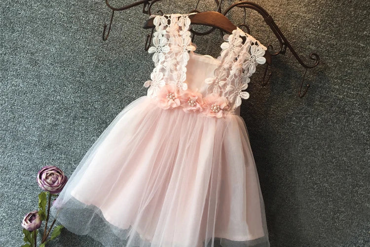 KMK - Princess Lace Tulle Flower Tutu Backless Dress