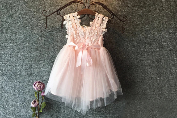 KMK - Princess Lace Tulle Flower Tutu Backless Dress