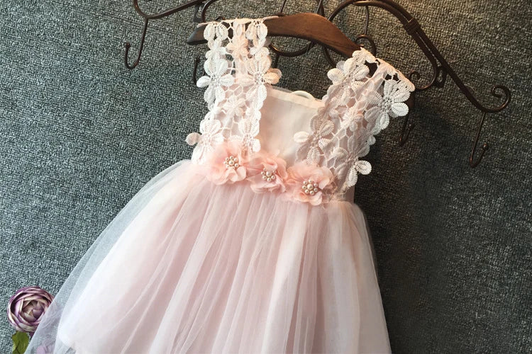 KMK - Princess Lace Tulle Flower Tutu Backless Dress