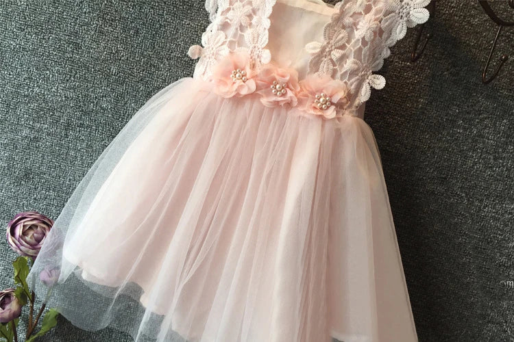 KMK - Princess Lace Tulle Flower Tutu Backless Dress