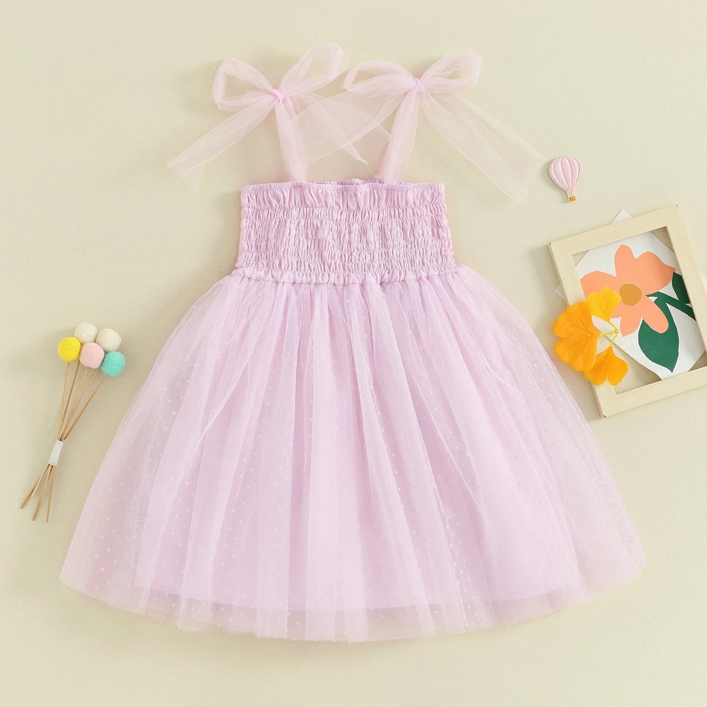 KMK - Princess Tie-up Shirred Tulle Dress