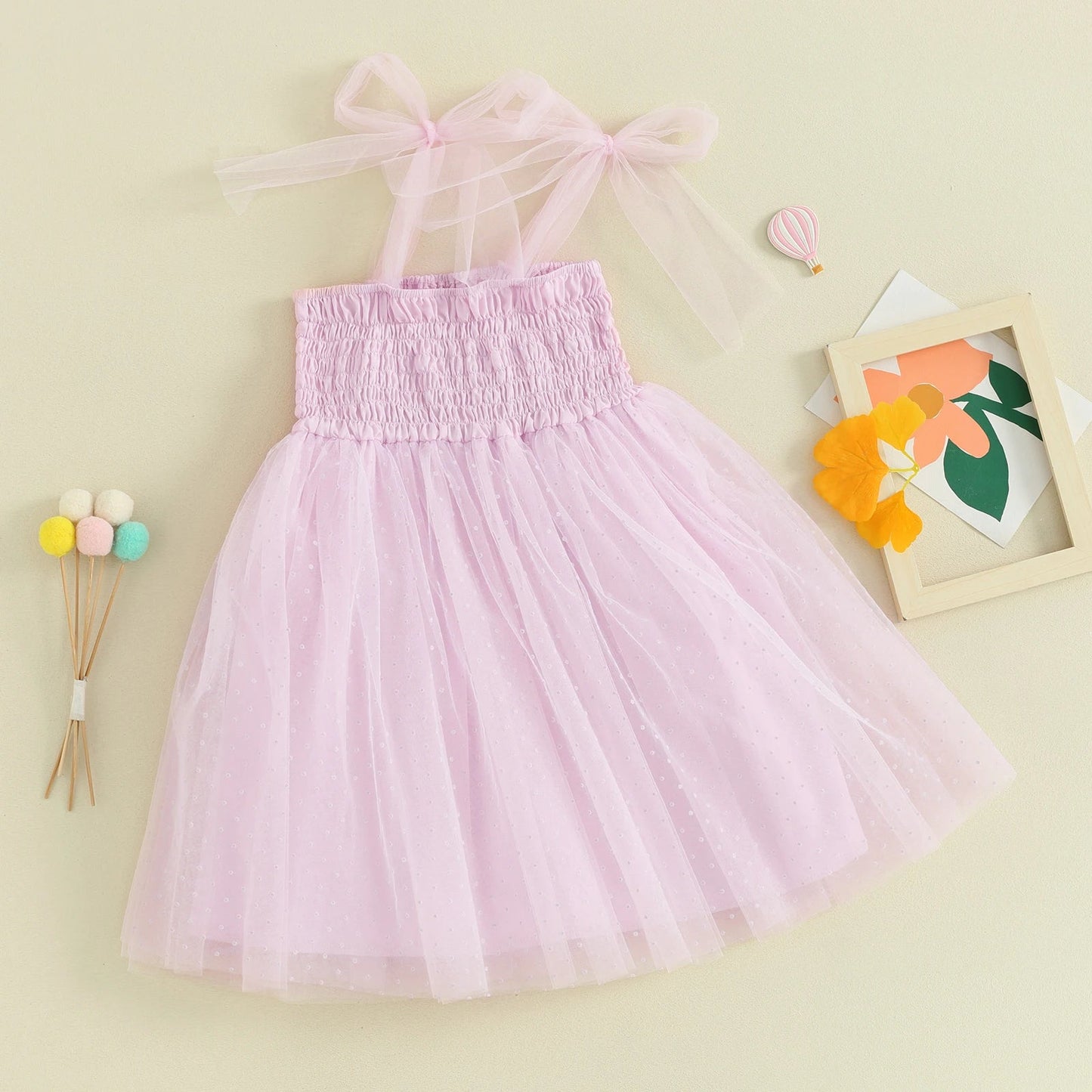 KMK - Princess Tie-up Shirred Tulle Dress