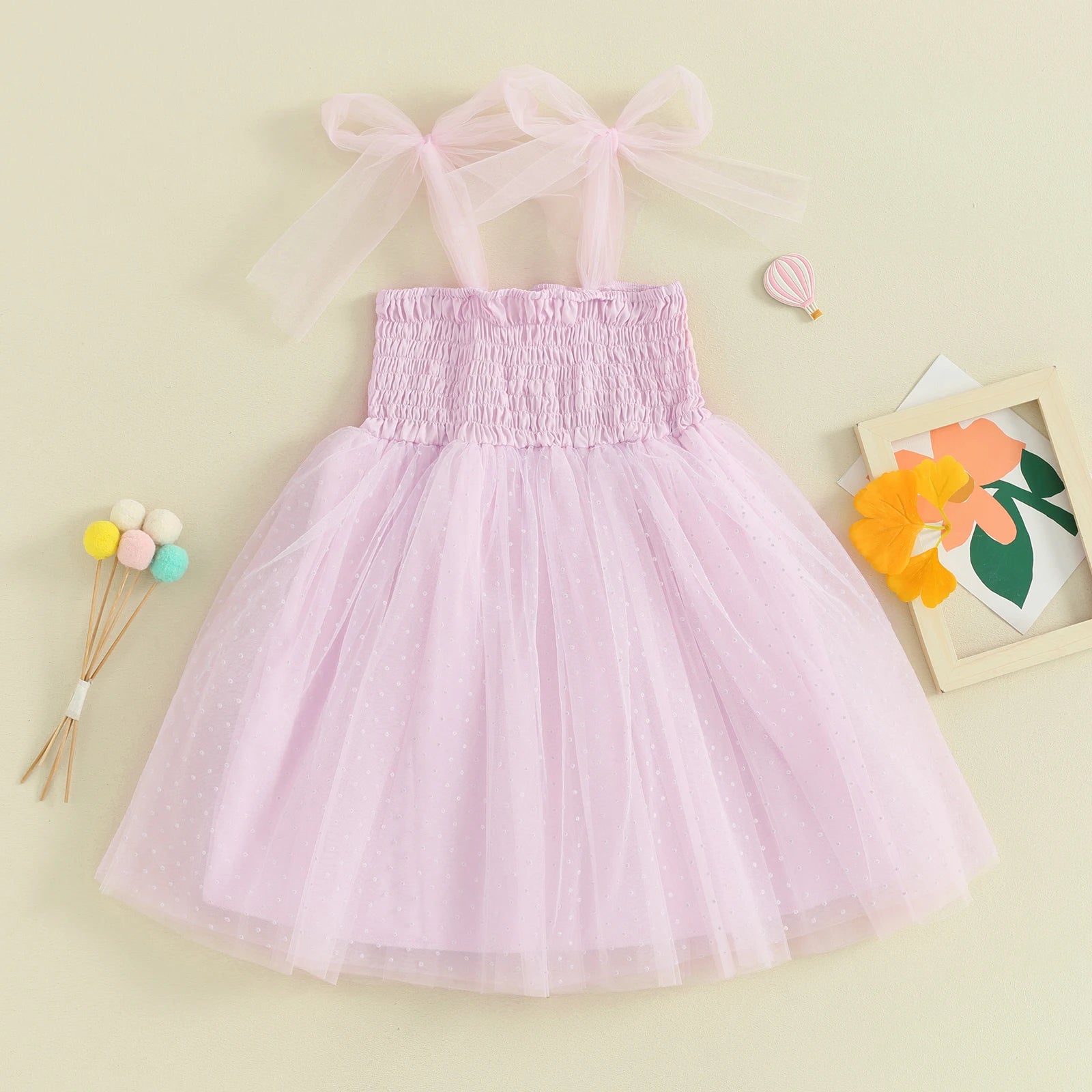 KMK - Princess Tie-up Shirred Tulle Dress