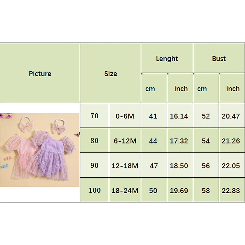 KMK - Puff Sleeve 3D Butterfly Embroidery Tulle Romper Dress + Headband