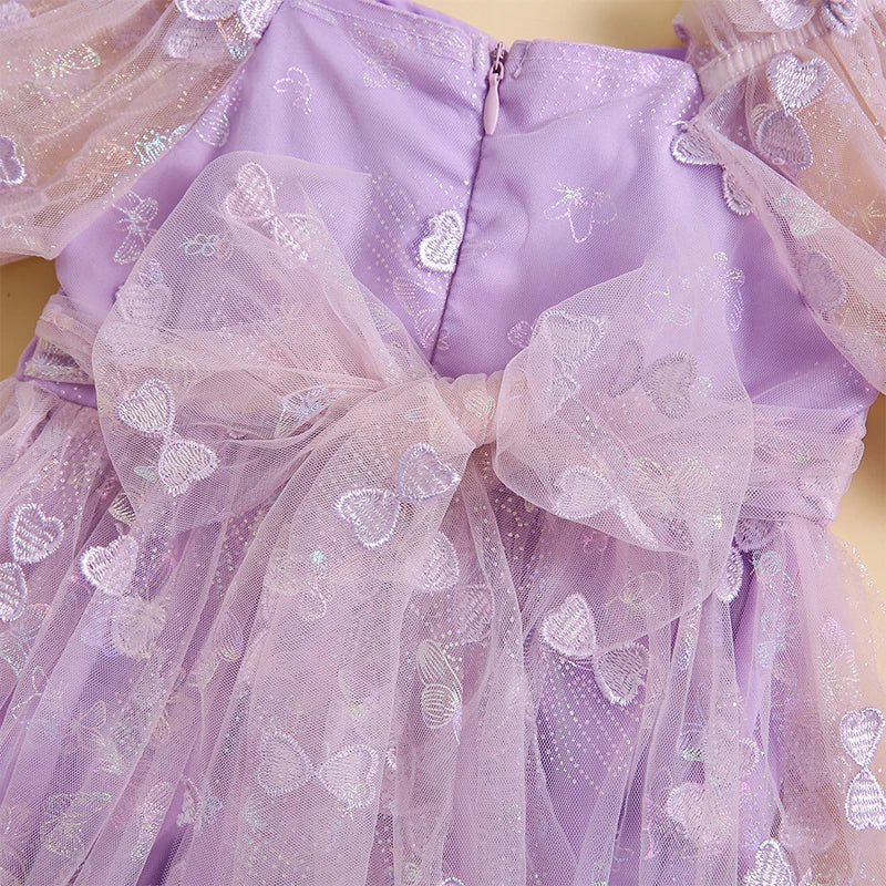 KMK - Puff Sleeve 3D Butterfly Embroidery Tulle Romper Dress + Headband