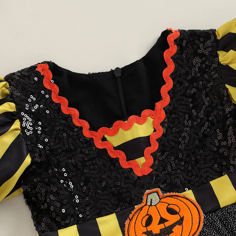 KMK - Pumpkin Puff Sleeve Sequin Tutu Dress