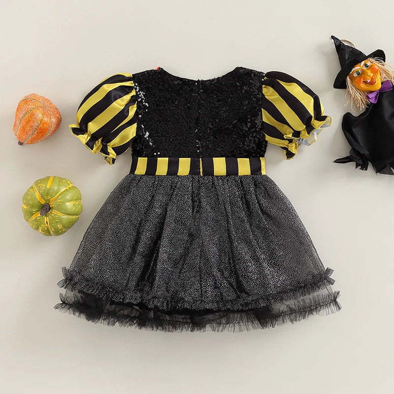 KMK - Pumpkin Puff Sleeve Sequin Tutu Dress