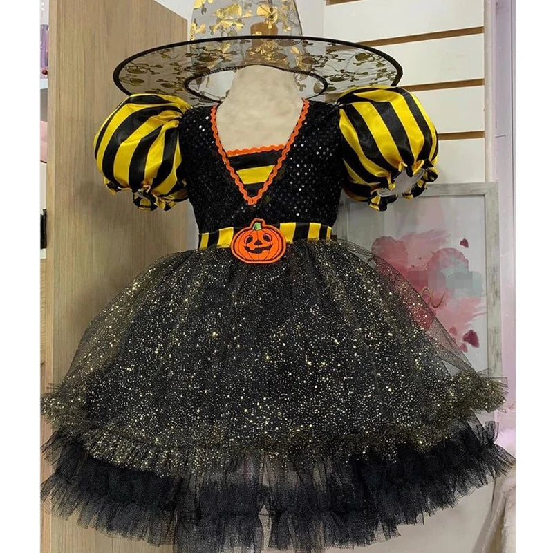 KMK - Pumpkin Puff Sleeve Sequin Tutu Dress