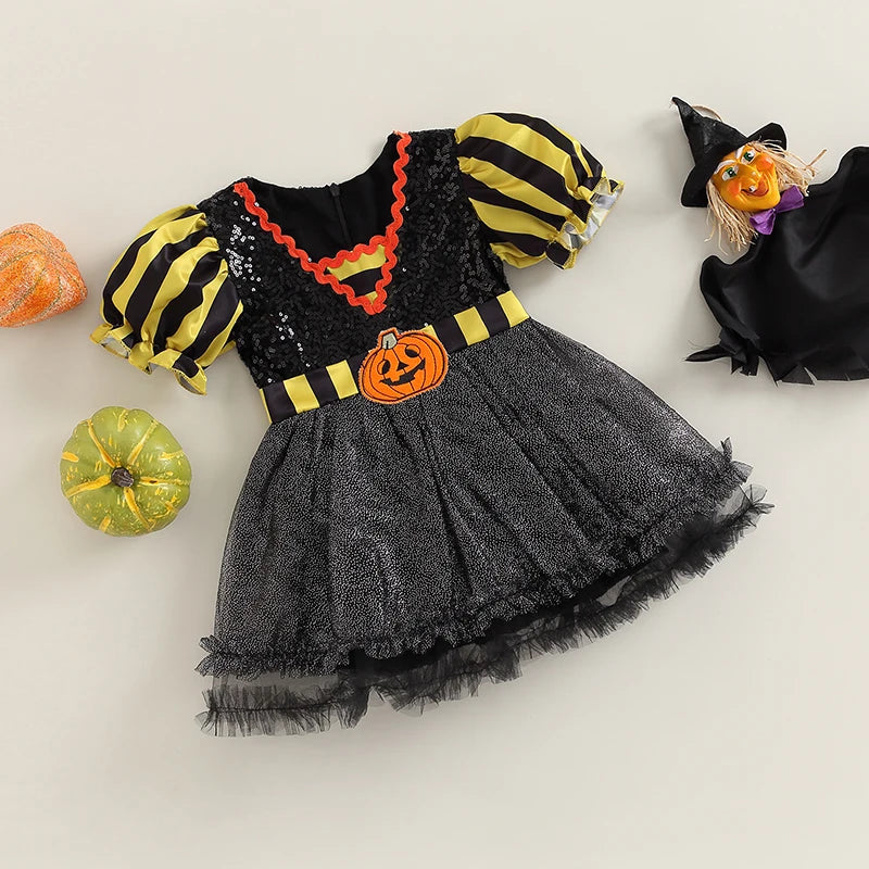 KMK - Pumpkin Puff Sleeve Sequin Tutu Dress