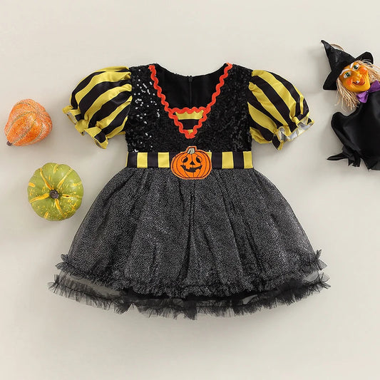 KMK - Pumpkin Puff Sleeve Sequin Tutu Dress