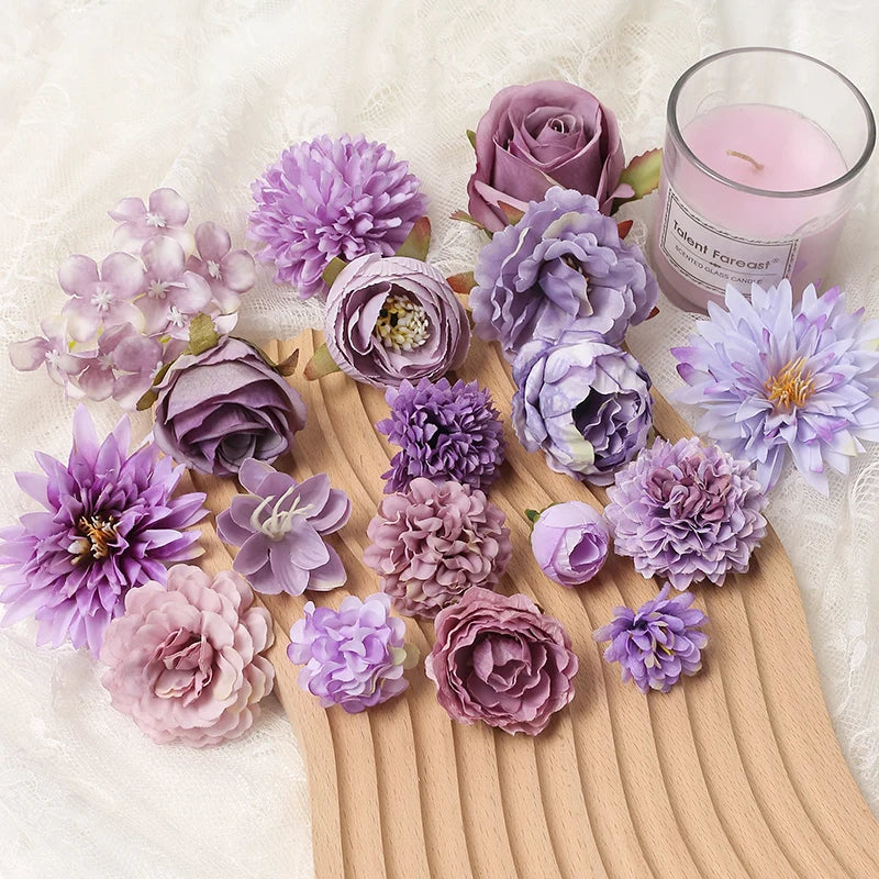 KMK - Purple Artificial Flower Heads Bunch