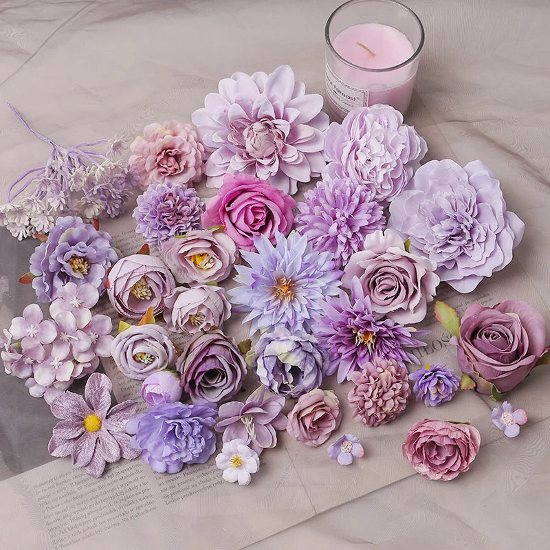 KMK - Purple Artificial Flower Heads Bunch