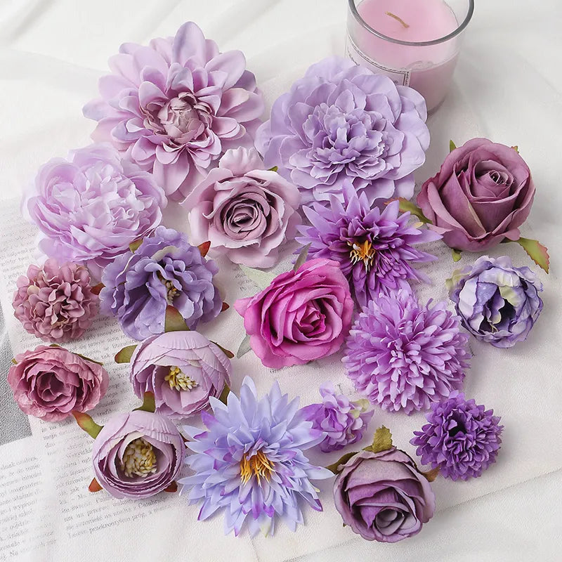 KMK - Purple Artificial Flower Heads Bunch