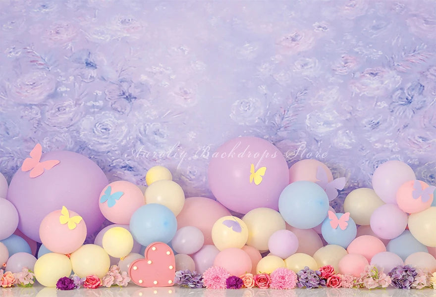 KMK - Purple Birthday Balloons Backdrop