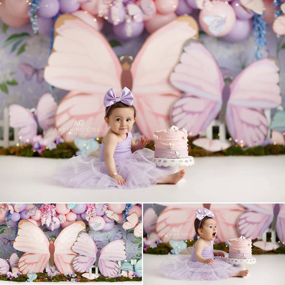 KMK - Purple Butterfly Birthday Backdrop