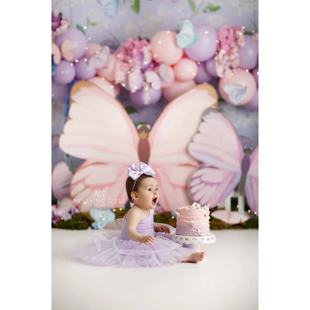 KMK - Purple Butterfly Birthday Backdrop