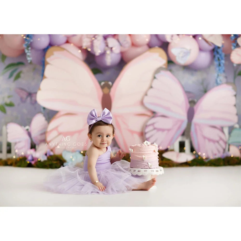 KMK - Purple Butterfly Birthday Backdrop