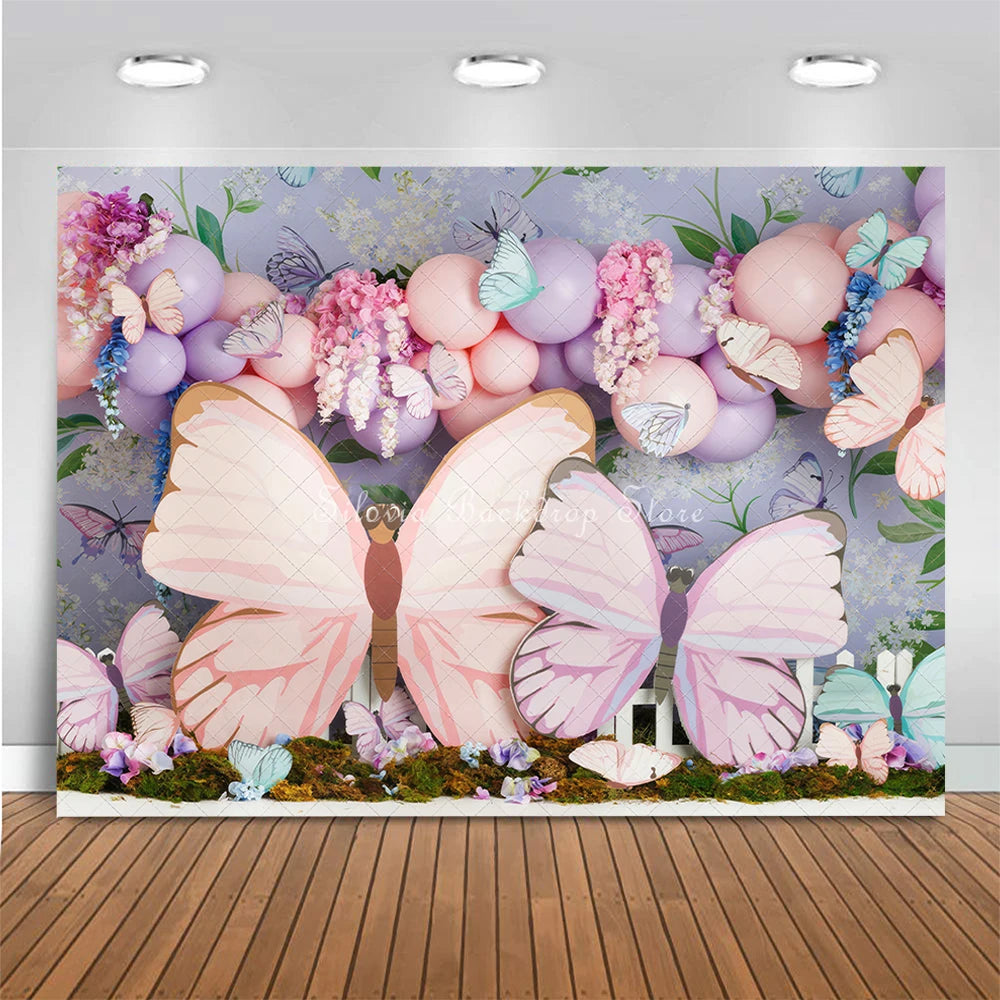 KMK - Purple Butterfly Birthday Backdrop