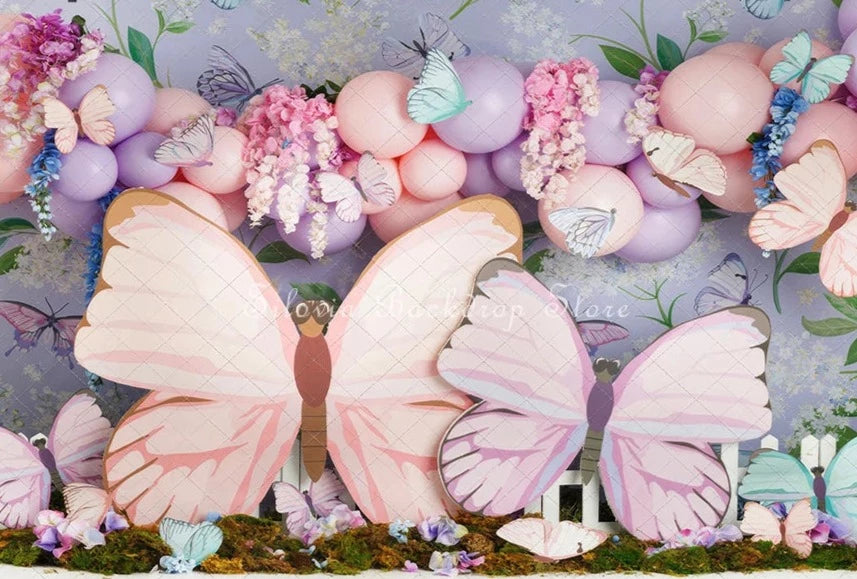 KMK - Purple Butterfly Birthday Backdrop