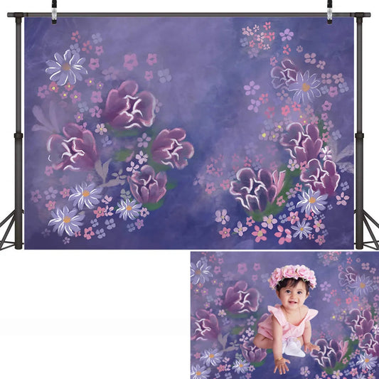 KMK - Purple Outlined Floral watercolour backdrop