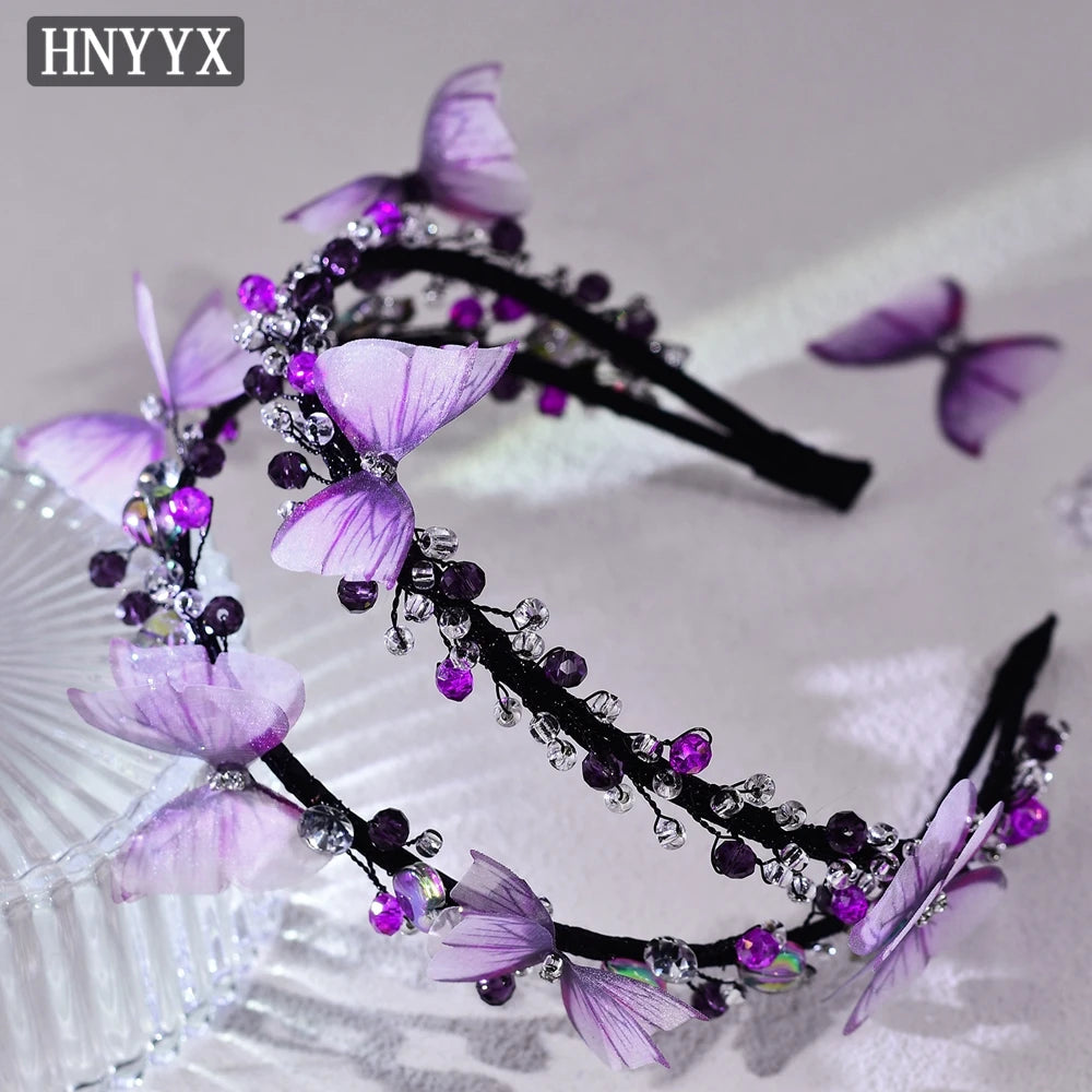 KMK - Purple Rhinestone Hairband Tiara With Butterflies