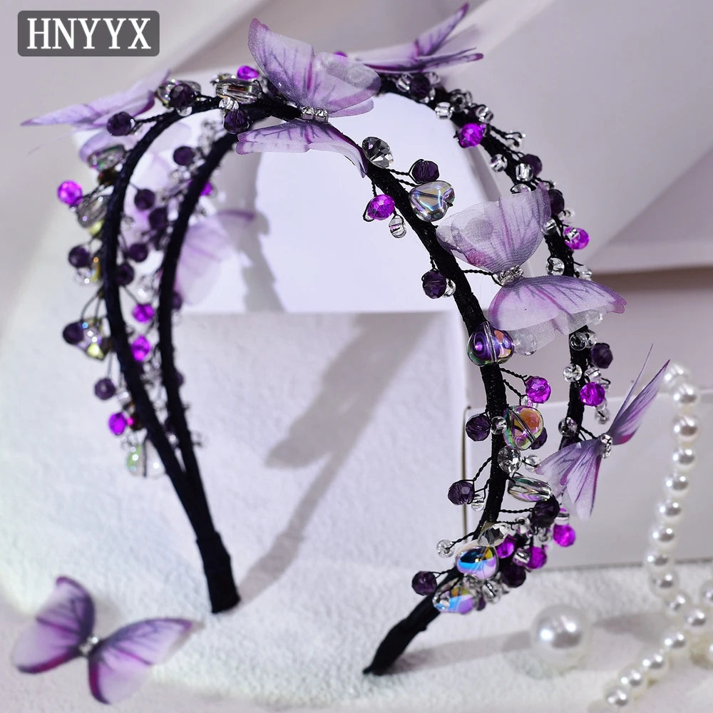 KMK - Purple Rhinestone Hairband Tiara With Butterflies