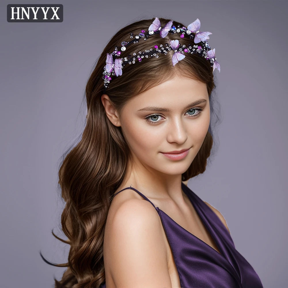 KMK - Purple Rhinestone Hairband Tiara With Butterflies