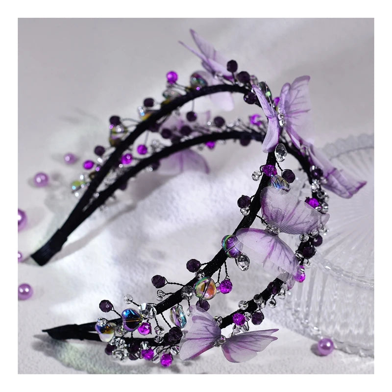 KMK - Purple Rhinestone Hairband Tiara With Butterflies