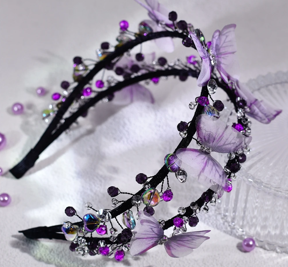 KMK - Purple Rhinestone Hairband Tiara With Butterflies