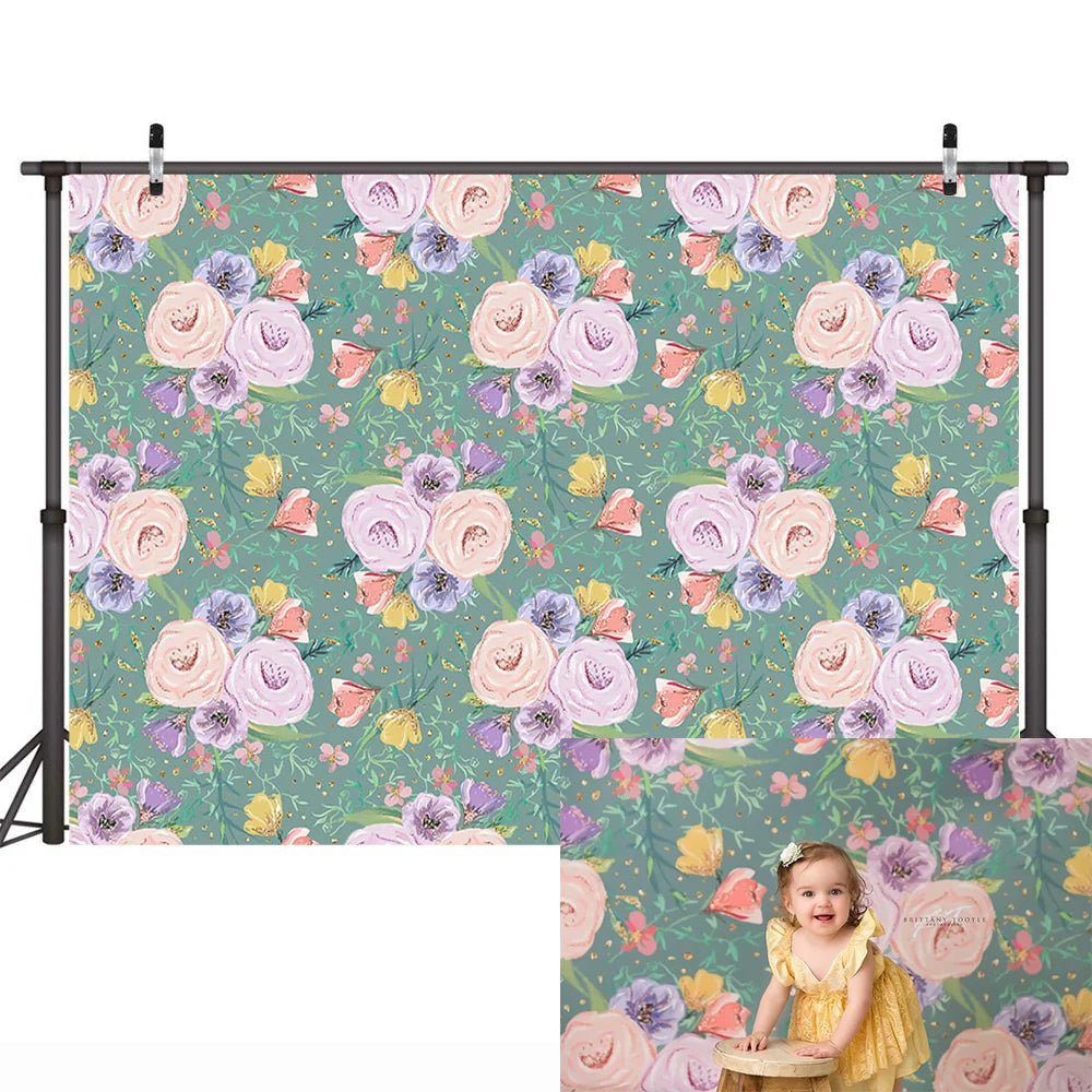 KMK - Purple and Cream Flowers Backdrop