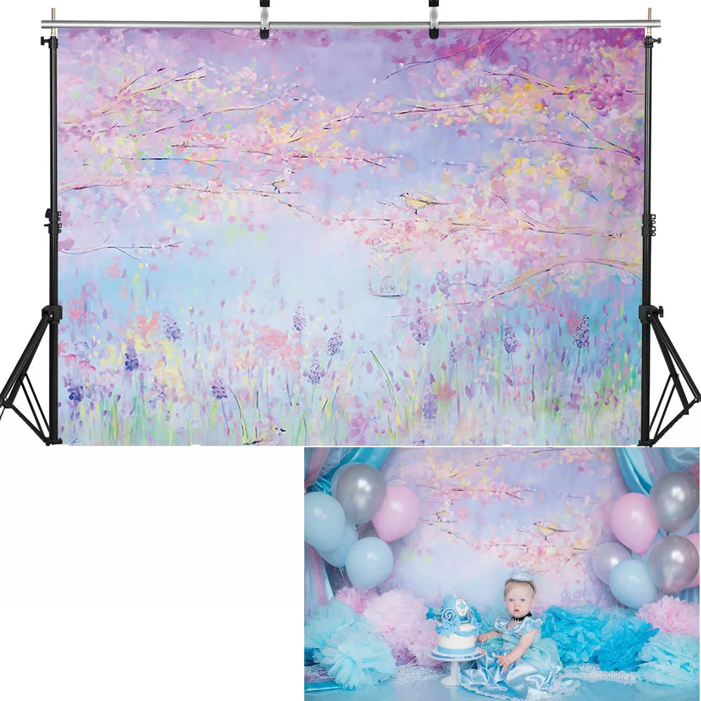 KMK - Purple lavender fields Watercolour Backdrop