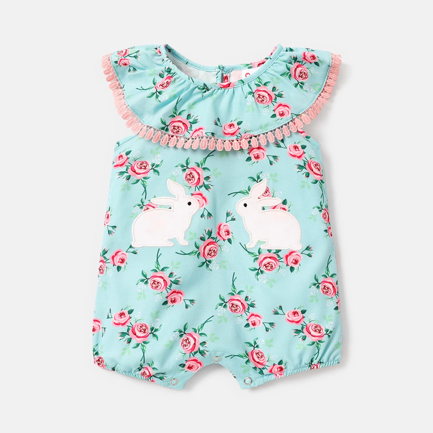 KMK - Rabbit Embroidered Floral Ruffle Sleeveless Romper