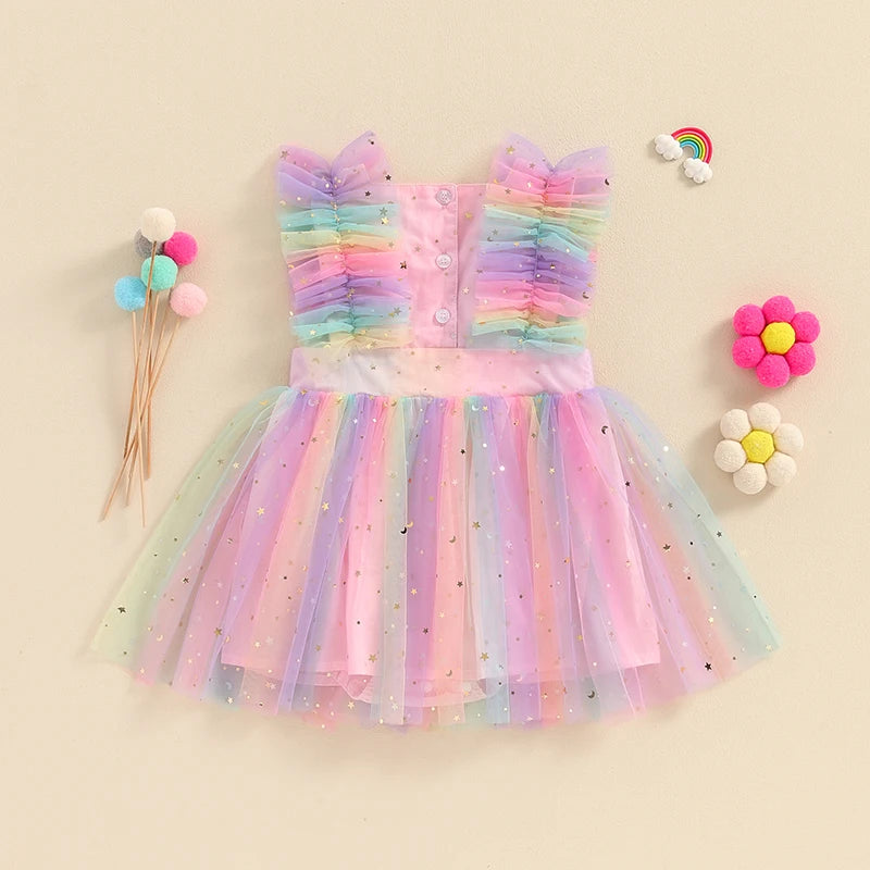 KMK - Rainbow Print Mesh Tulle Dress