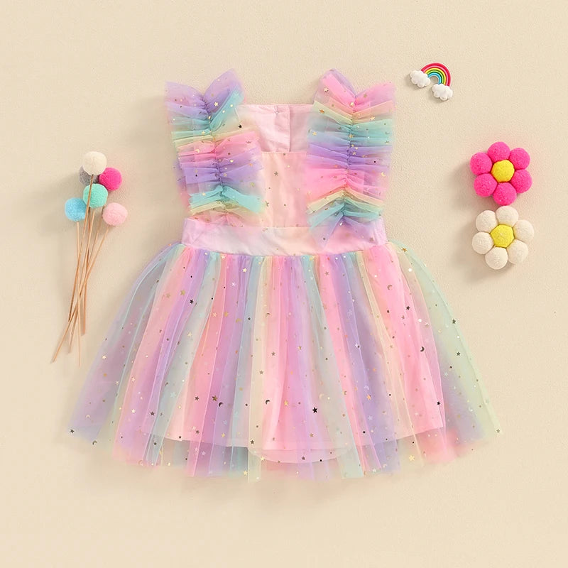 KMK - Rainbow Print Mesh Tulle Dress