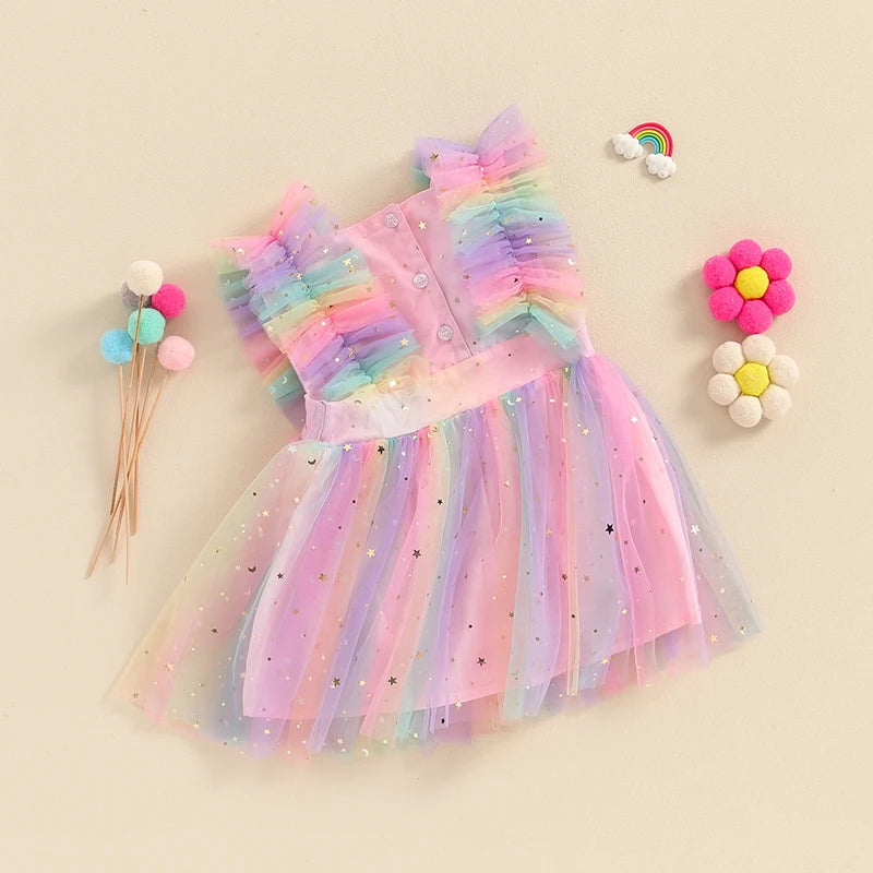 KMK - Rainbow Print Mesh Tulle Dress