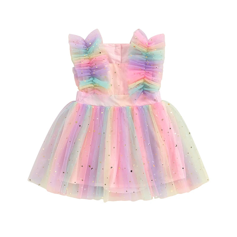 KMK - Rainbow Print Mesh Tulle Dress