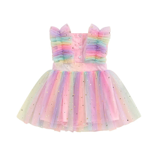 KMK - Rainbow Print Mesh Tulle Dress