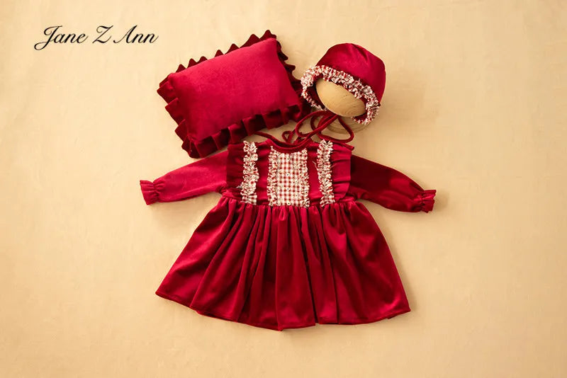 KMK - Red Christmas velvet dress 3 piece set