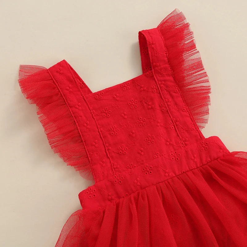 KMK - Red Tulle Romper + Headband Set