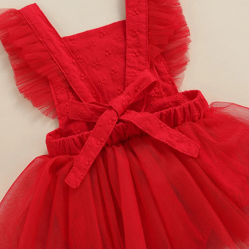 KMK - Red Tulle Romper + Headband Set