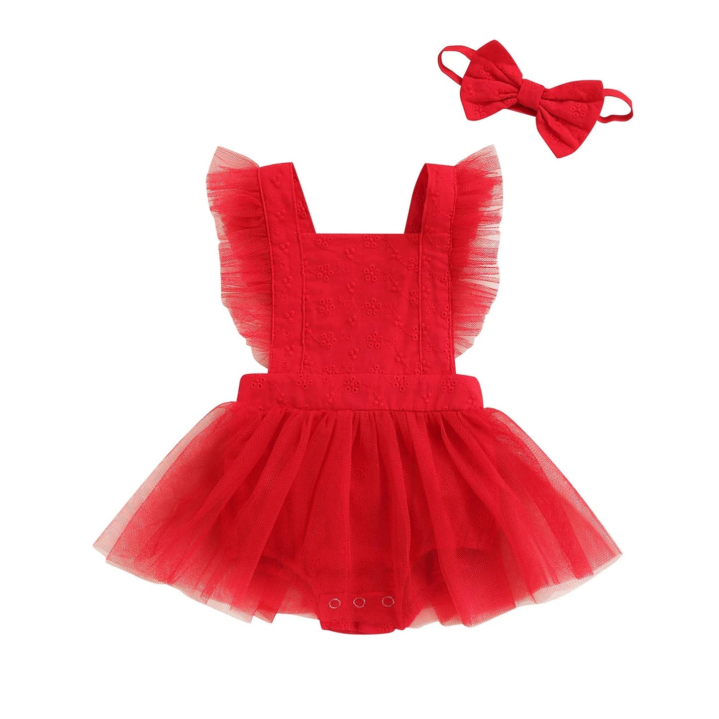 KMK - Red Tulle Romper + Headband Set