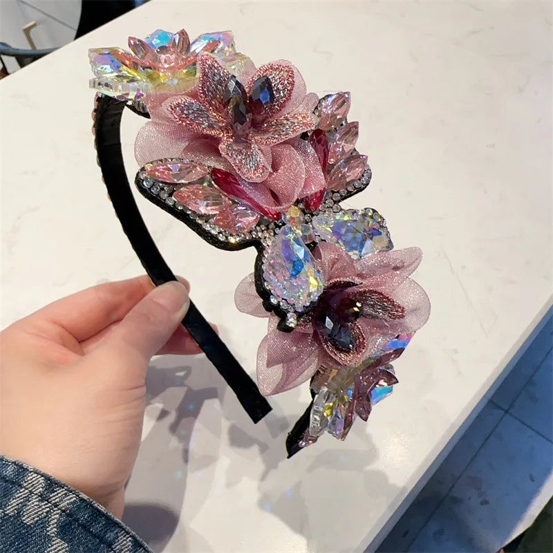 KMK - Rhinestone Handmade Crystal Floral Headband