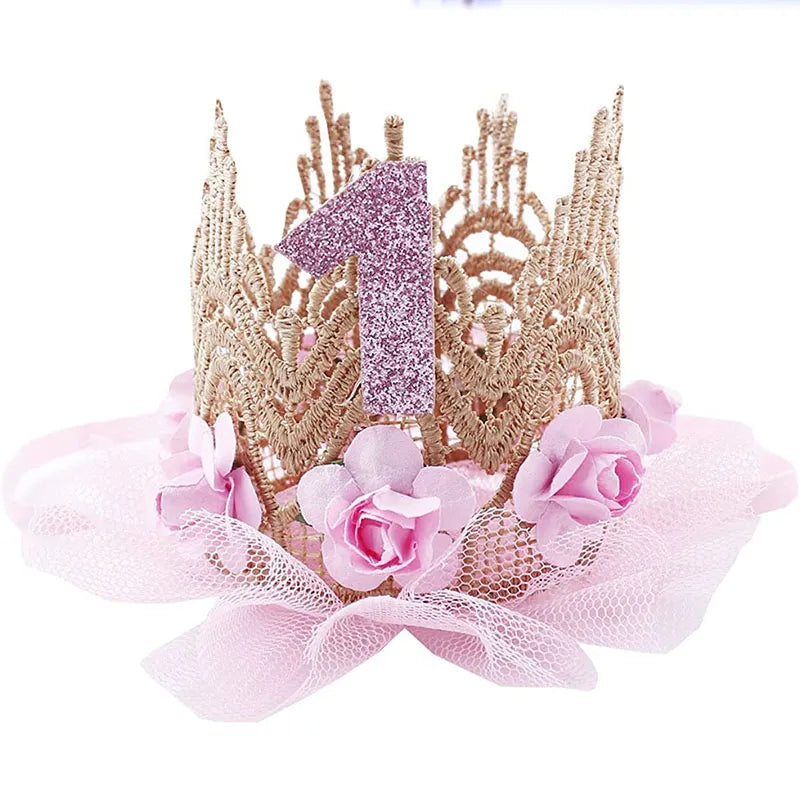 KMK - Rose Flower 1 Year Old Crown headband