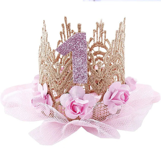 KMK - Rose Flower 1 Year Old Crown headband