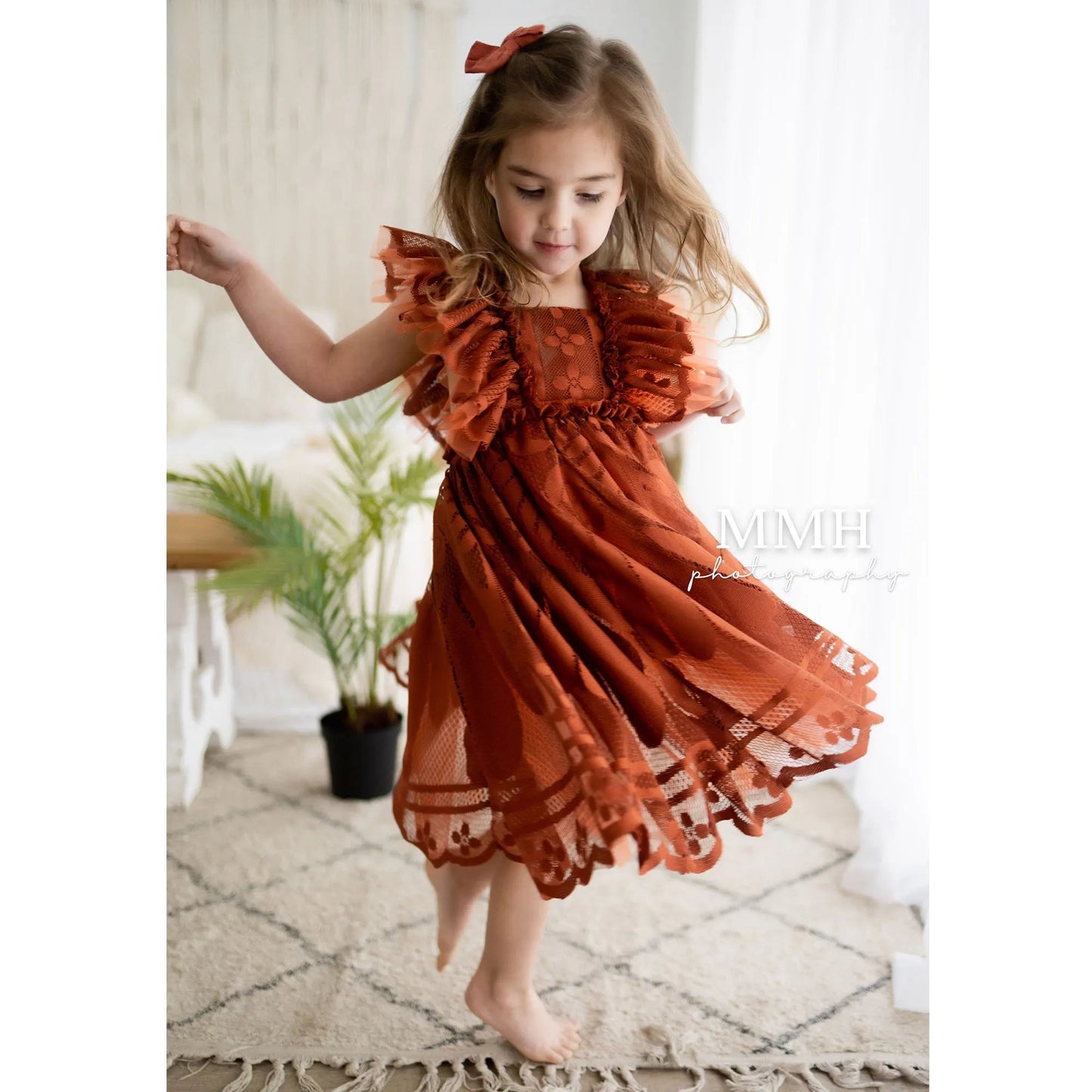 KMK - Ruffle Sleeves Lace Flower Dress