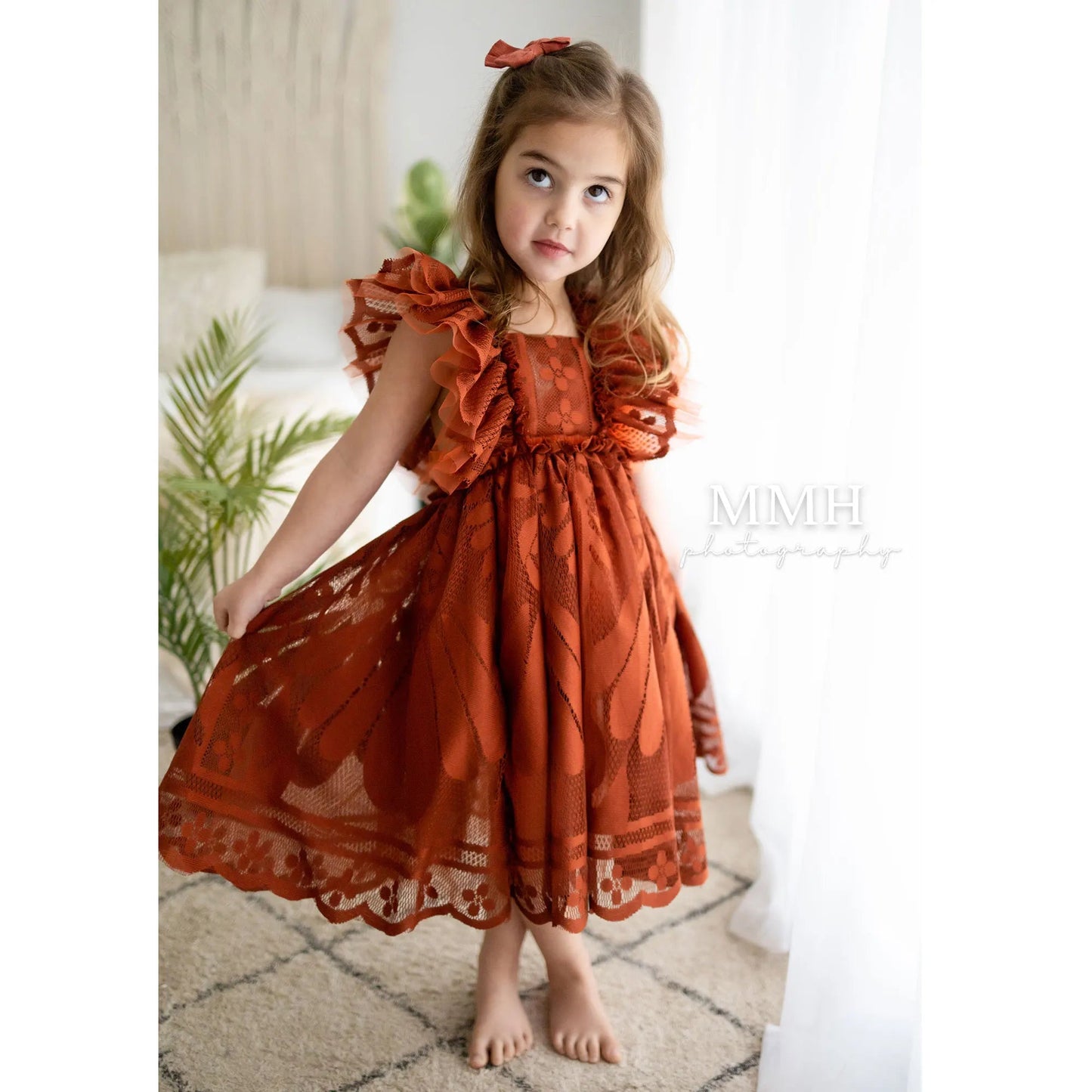 KMK - Ruffle Sleeves Lace Flower Dress