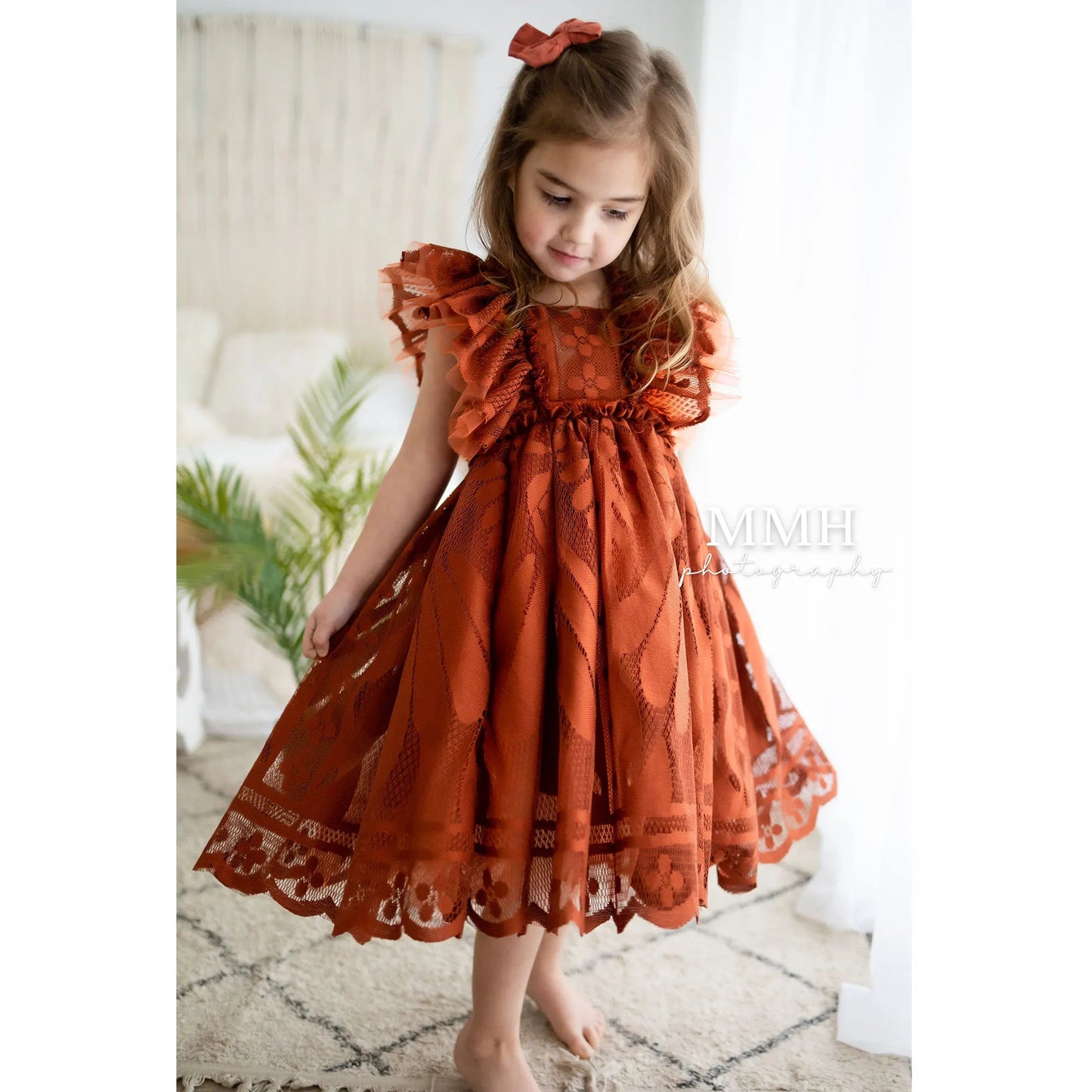 KMK - Ruffle Sleeves Lace Flower Dress