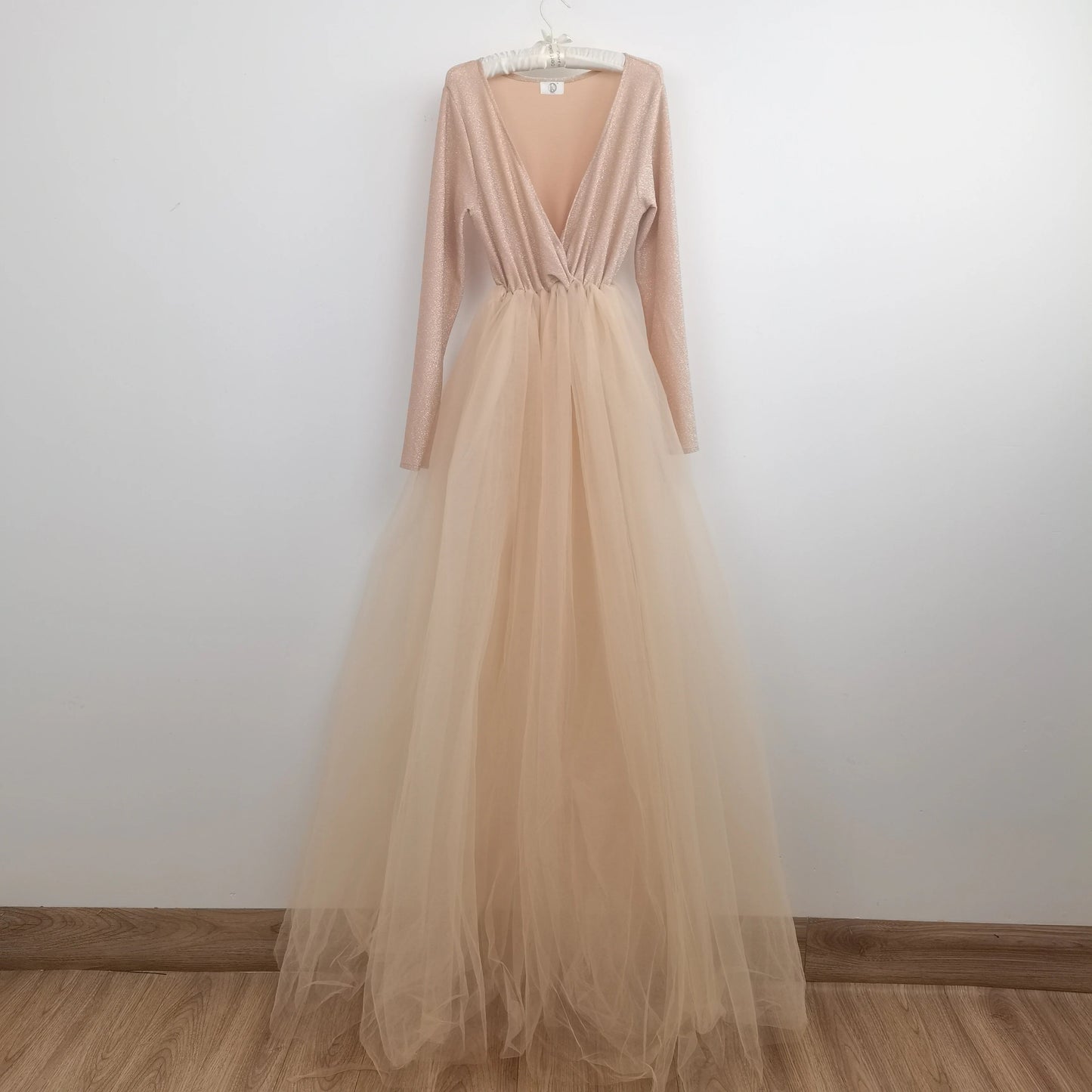 KMK - Ruffled Floor Length Long Tulle Gown